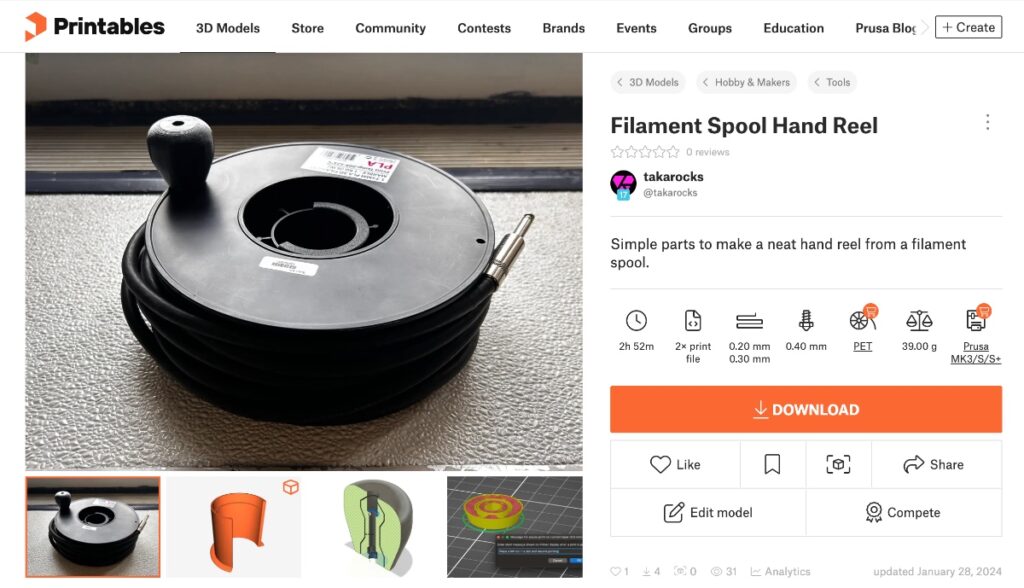 Printables Filament Spool Hand Reel